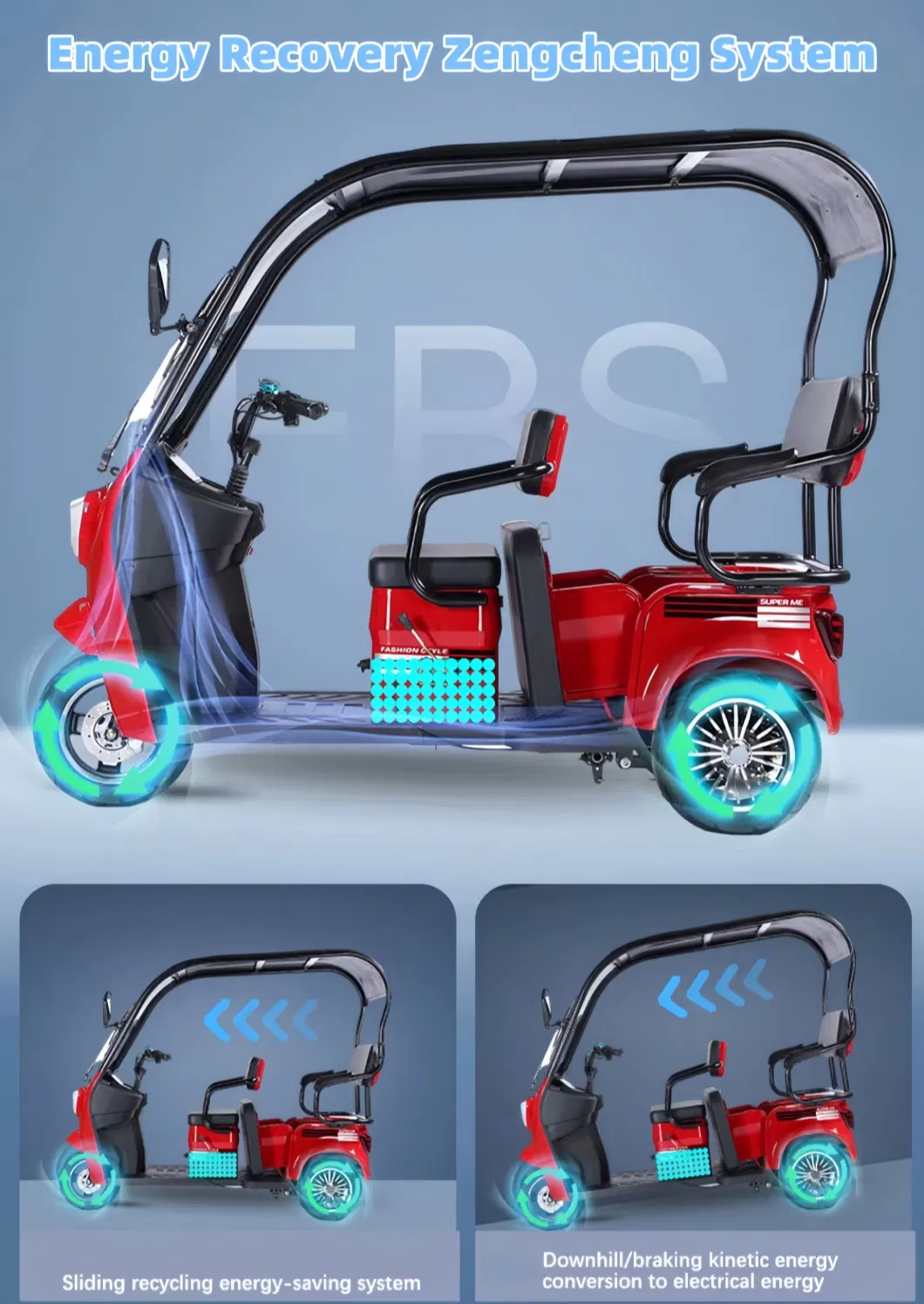 Popular Wholesale Electric Pedicab Reliable Family Electric 3 Wheels Tricycles with Roof for Passenger & Cargo Transportation - detail 12
