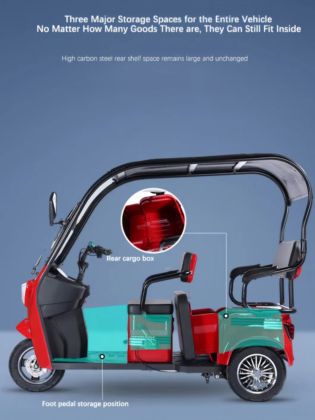 Popular Wholesale Electric Pedicab Reliable Family Electric 3 Wheels Tricycles with Roof for Passenger & Cargo Transportation - detail 14