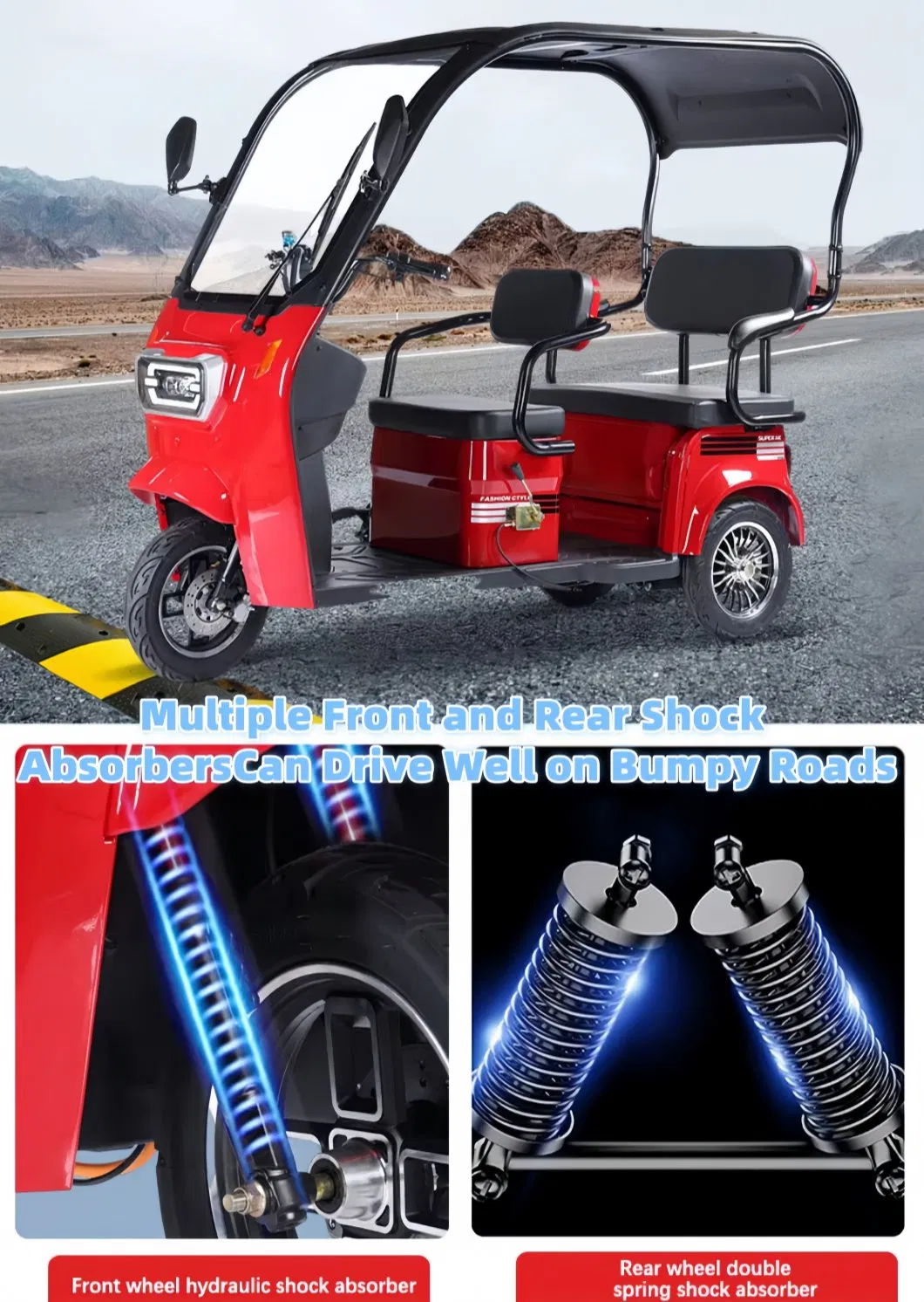 Popular Wholesale Electric Pedicab Reliable Family Electric 3 Wheels Tricycles with Roof for Passenger & Cargo Transportation - detail 15
