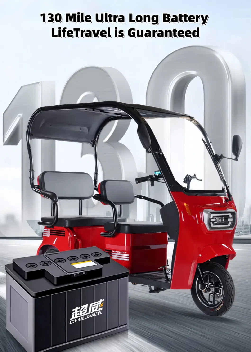 Popular Wholesale Electric Pedicab Reliable Family Electric 3 Wheels Tricycles with Roof for Passenger & Cargo Transportation - detail 4