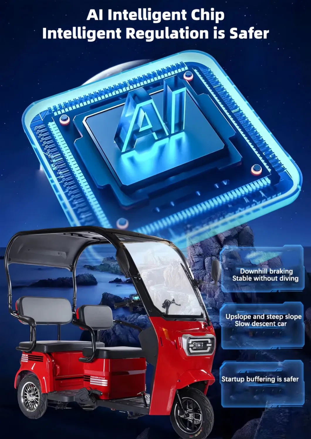 Popular Wholesale Electric Pedicab Reliable Family Electric 3 Wheels Tricycles with Roof for Passenger & Cargo Transportation - detail 5