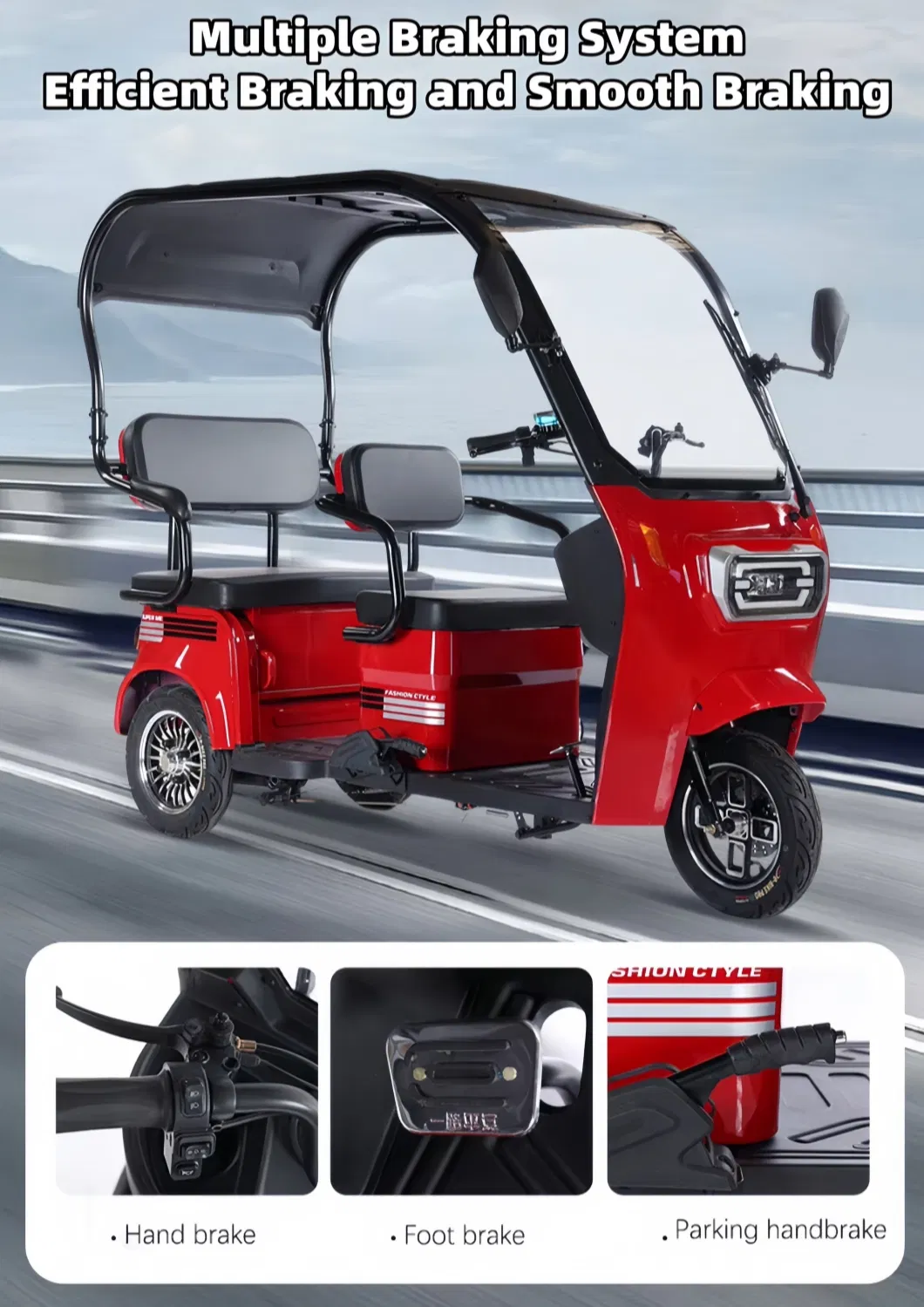 Popular Wholesale Electric Pedicab Reliable Family Electric 3 Wheels Tricycles with Roof for Passenger & Cargo Transportation - detail 8