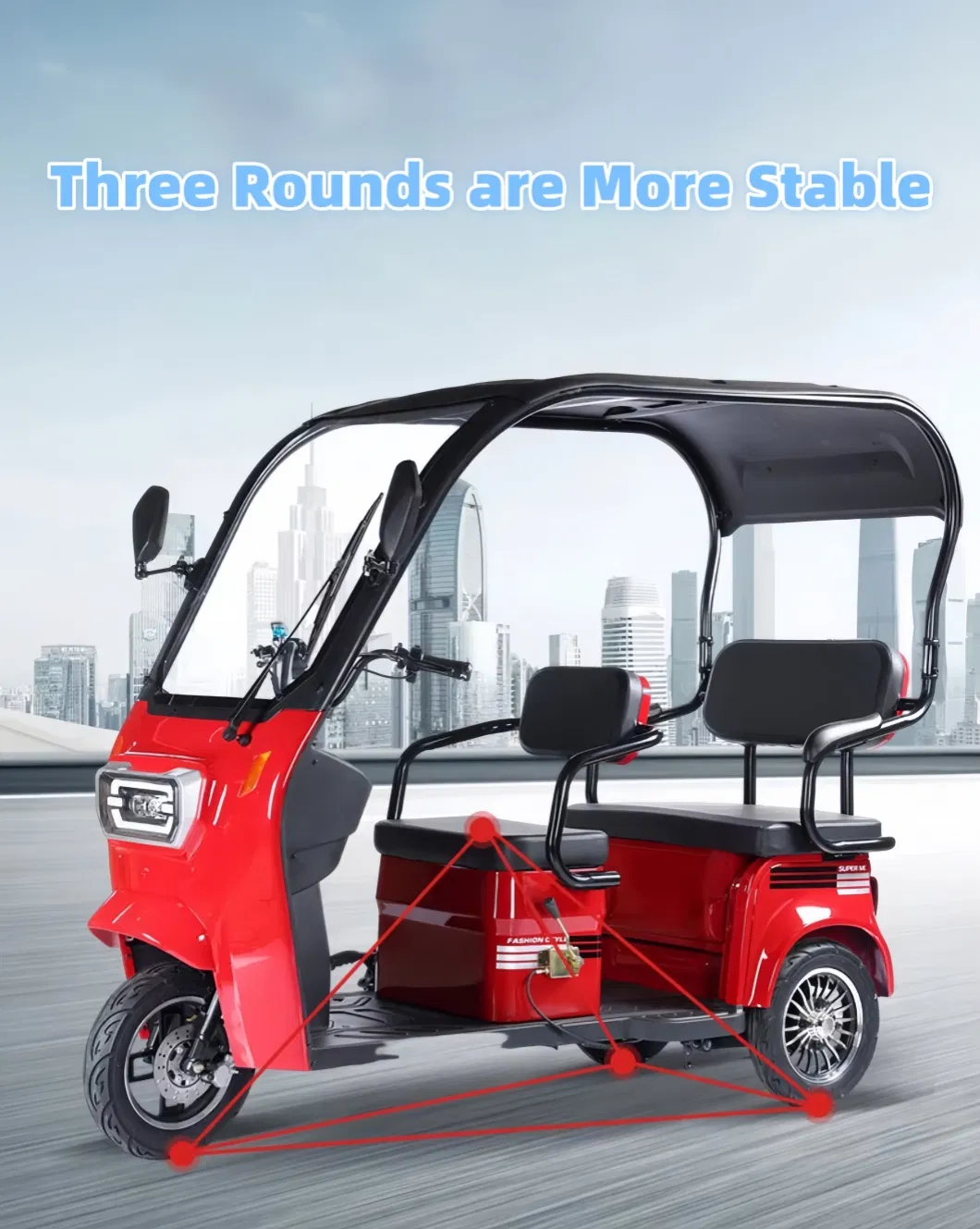 Popular Wholesale Electric Pedicab Reliable Family Electric 3 Wheels Tricycles with Roof for Passenger & Cargo Transportation - detail 10