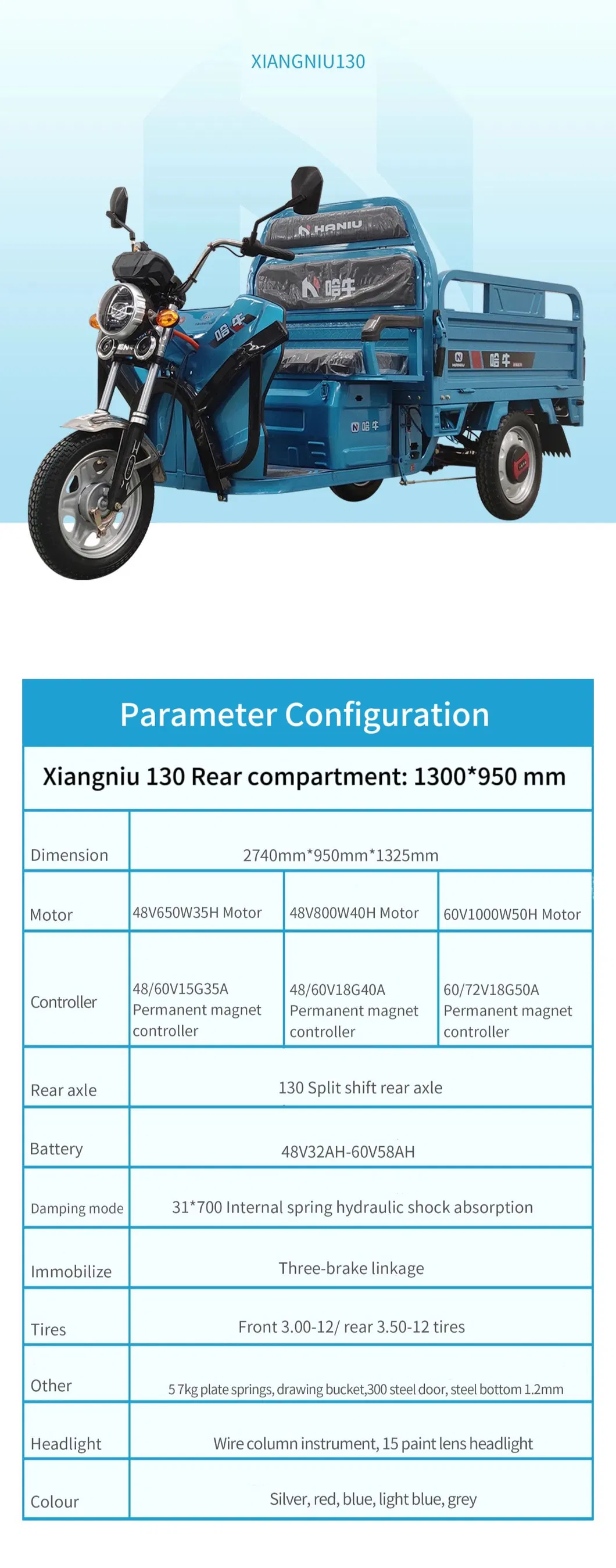 1000W Best Sale Safety and Popular 48V/60V Cargo Electric Tricycle - detail 7