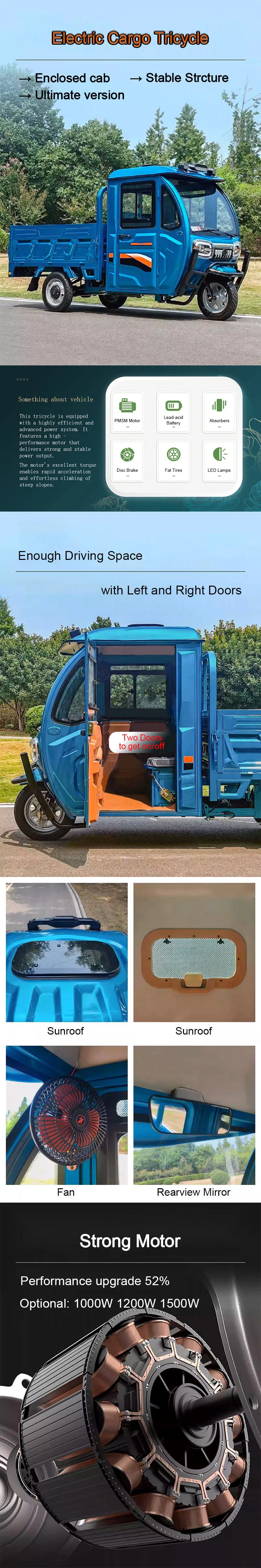 Custom Heavy Duty Farm Cargo 3 Wheel Trikes Electric Tricycle with Canopy - detail 1