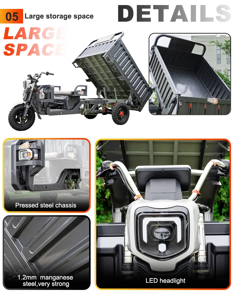 China Manufactured Cargo Dump Electric Three-Wheel Tricycle for Construction & Transport - detail 12