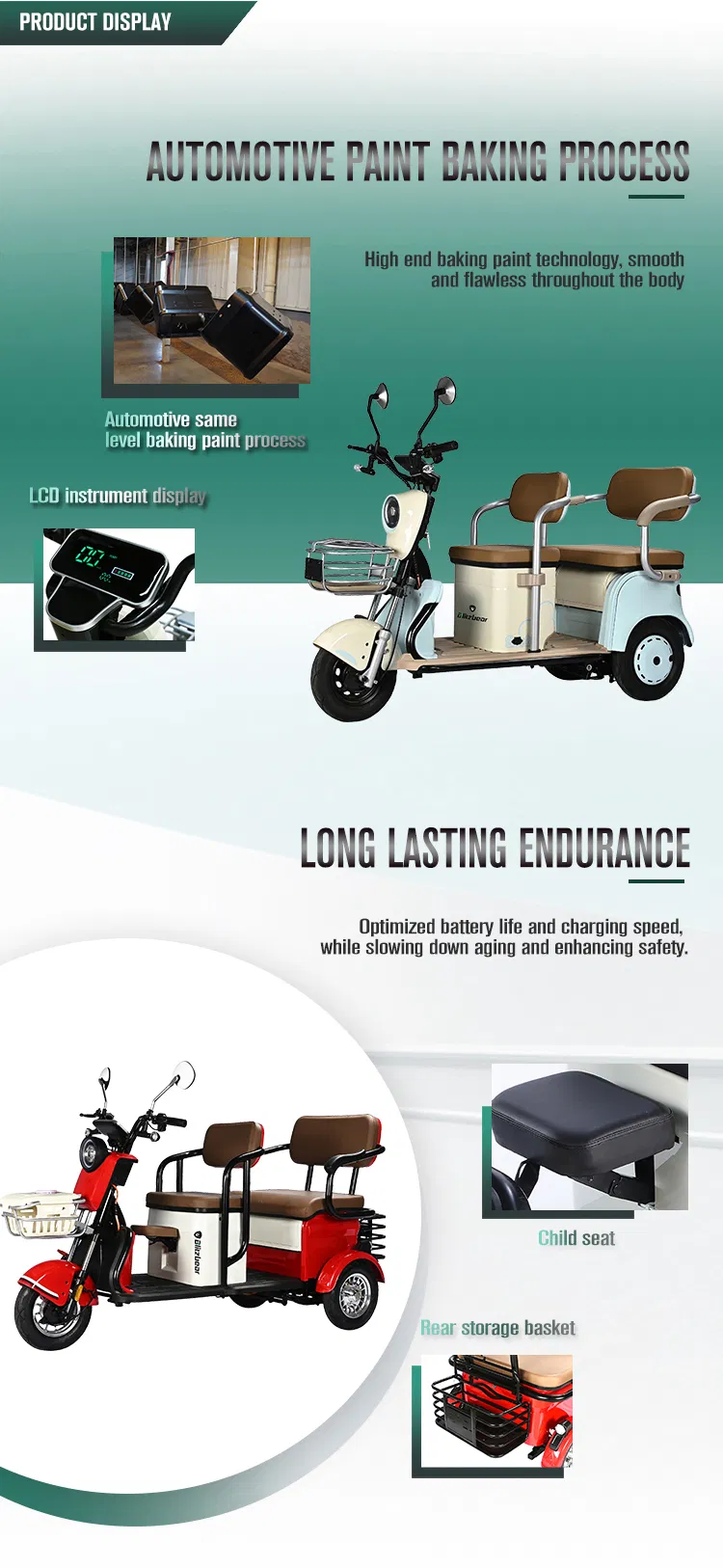 Comfortable Double-Seat Electric Tricycle Suitable for Daily Trip and Cargo Transport - detail 3