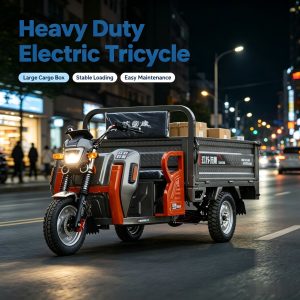 Electric Cargo Tricycle with Sensitive One-Foot Three-Wheel Linkage Brake