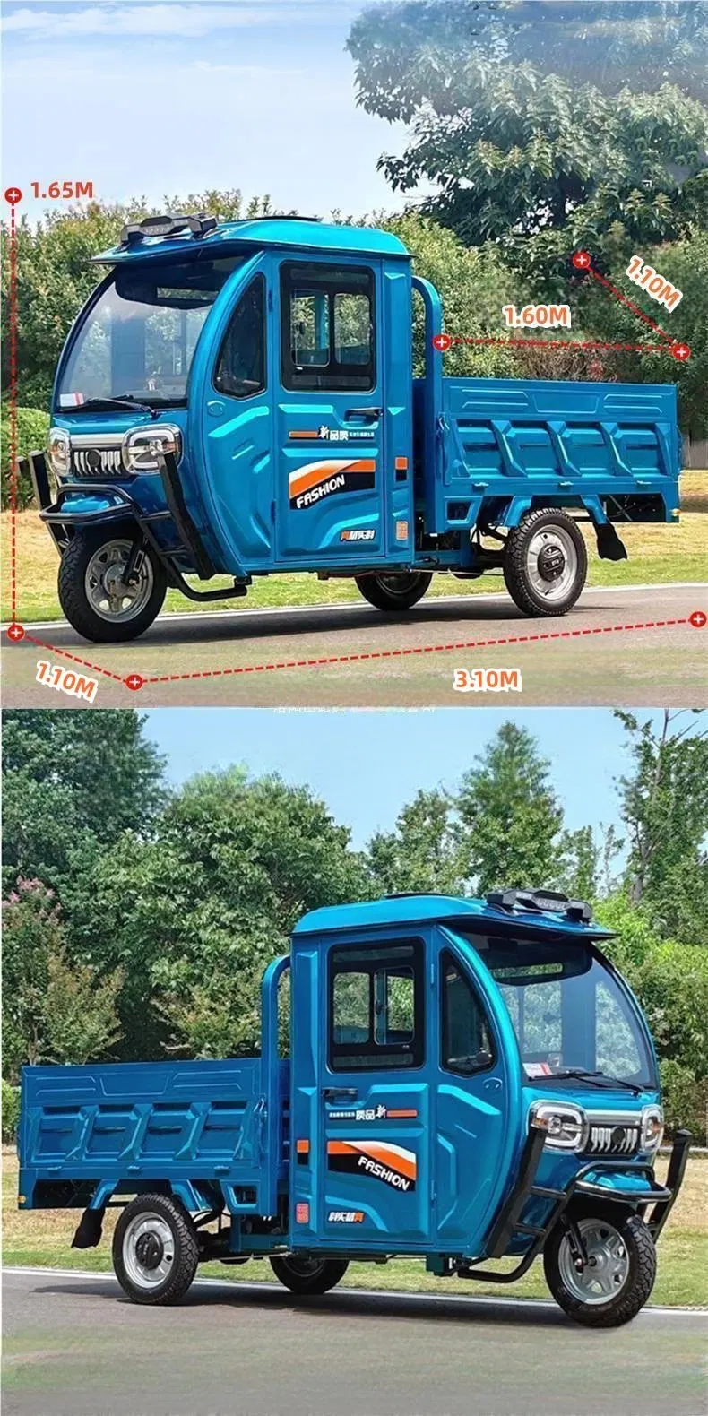 Low Price Heavy Loading Freight Cargo E-Trike 3 Wheels Tipper Truck Electric Cargo Tricycle with Full Enclosed Cab for Different Application - detail 4