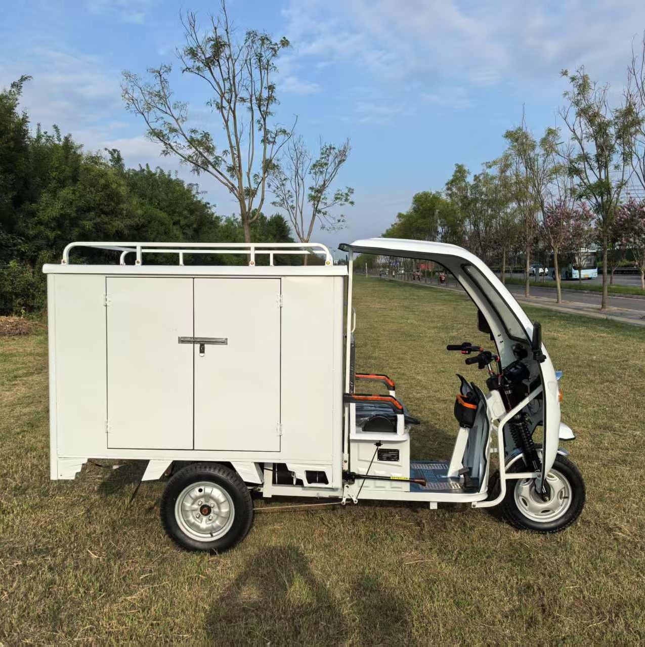60V Express Cour Electric Tricycles 1000W Integrated Differential Motor 3 Wheels Cabin Cargo Delivery Tricycle with Full Closed Cab Delivery Van Express Courier