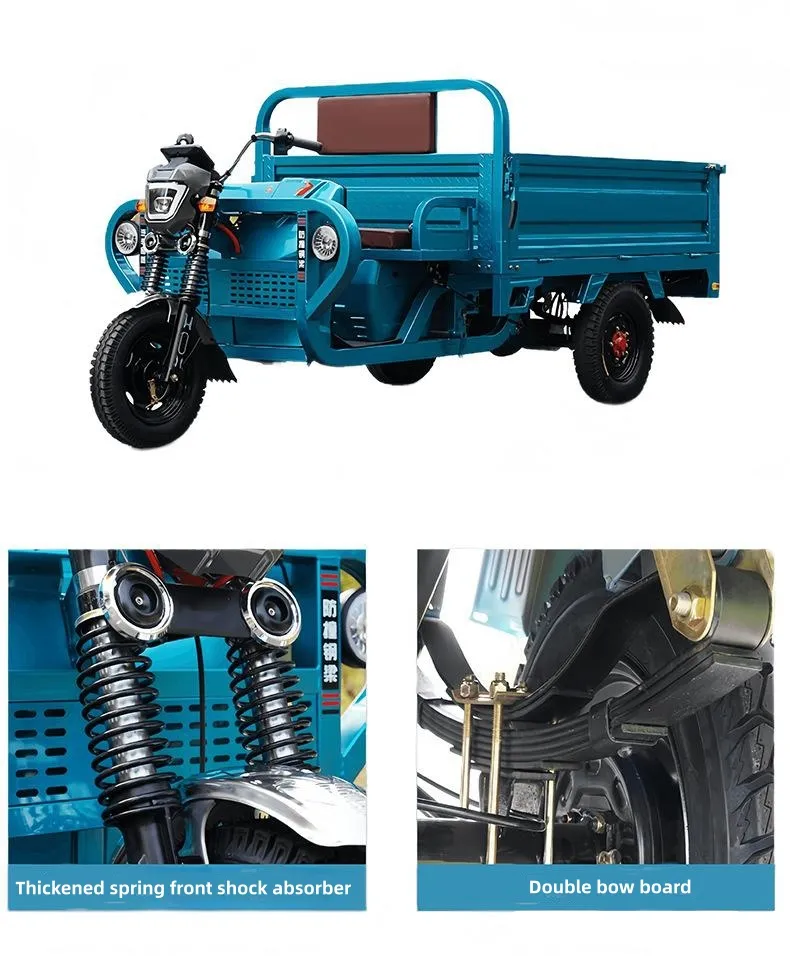 Competitive Price Durable 60V1200W Open Body Freight Vehicle Hydraulic Shock Absorption Long Endurance Farm Cargo Electric Tricycles - detail 2