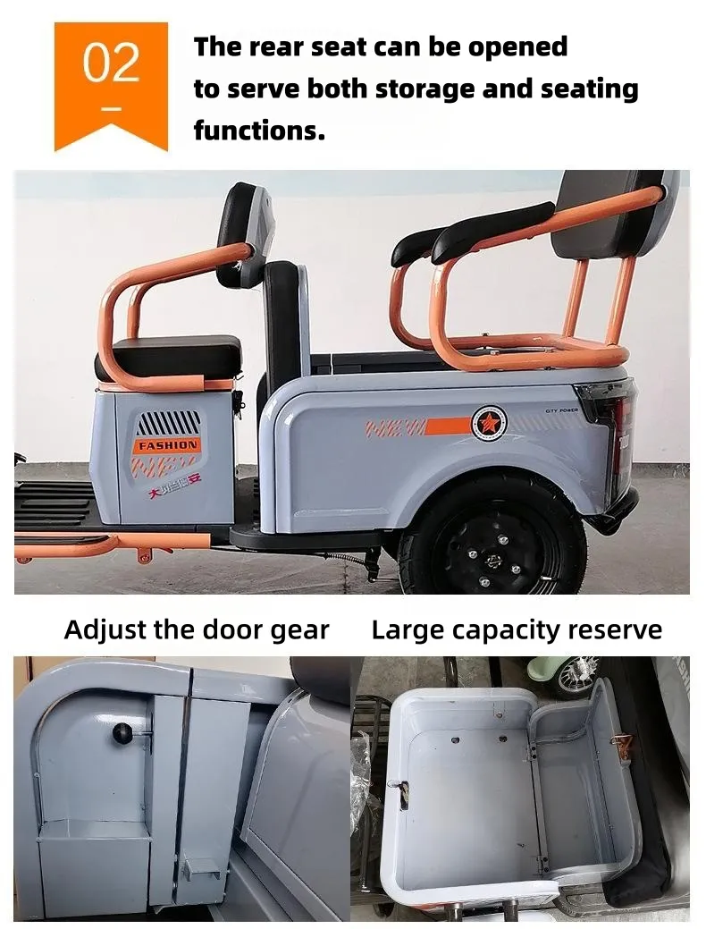 Large Storage Space Electric Three-Wheel Tricycle with Foldable Back Seat Electric Cargo& Passenger Trike Support Custom Motors and Batteries - detail 5