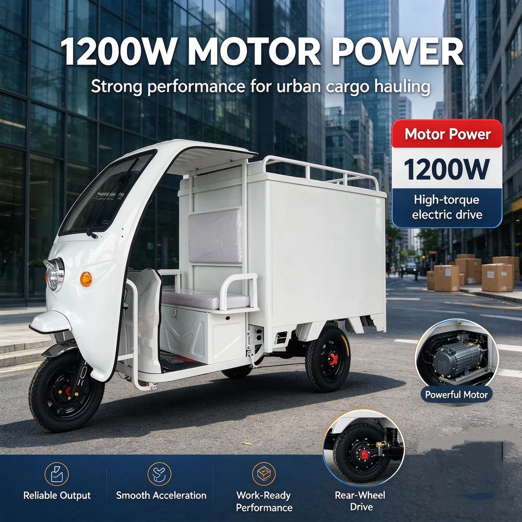 1200W Electric Closed Cabin Motorized Cargo Tricycle 60V 40ah for Adults - detail 1