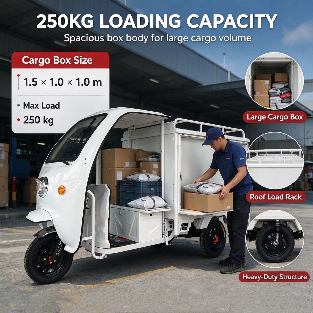 1200W Electric Closed Cabin Motorized Cargo Tricycle 60V 40ah for Adults - detail 2