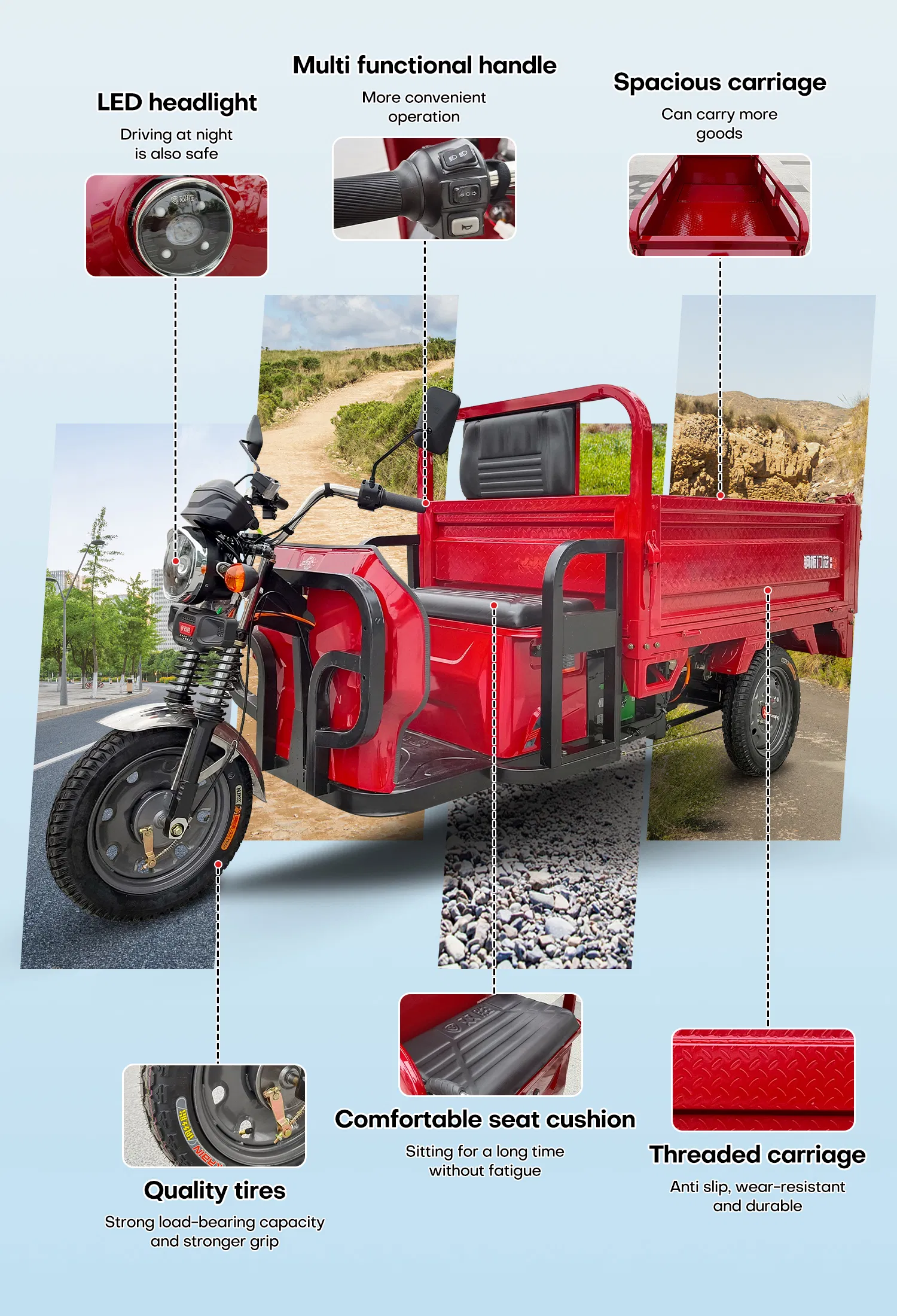Electric Tricycle 60V 7-9ah Lead-Acid Battery 500-800W Rear Hub 3-Wheel Cargo Multi-Functional Hill-Climbing Capability - detail 10