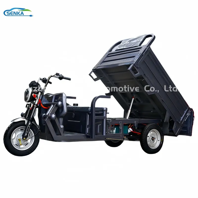 Senka 2026 Hot Hydraulic Self-Unloading Electric Three-Wheeled Open Body Cargo Tricycle - detail 5