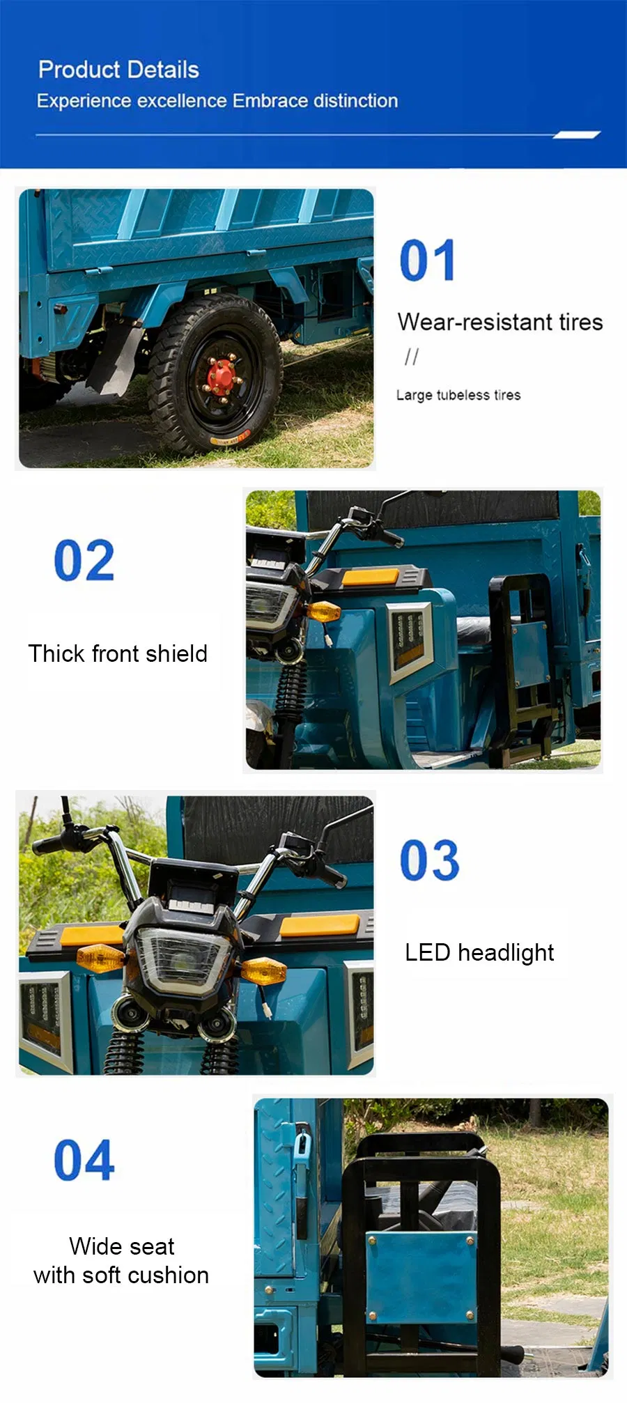 Adult Farm Coc Cargo Chinese Freestyle Electric Loader Tricycles Charge 45 Km/H - detail 6