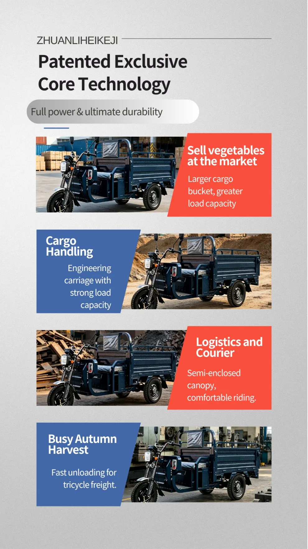 Agricultural Electric Tricycle Open Body 1.5m Cargo Box 800W - detail 3