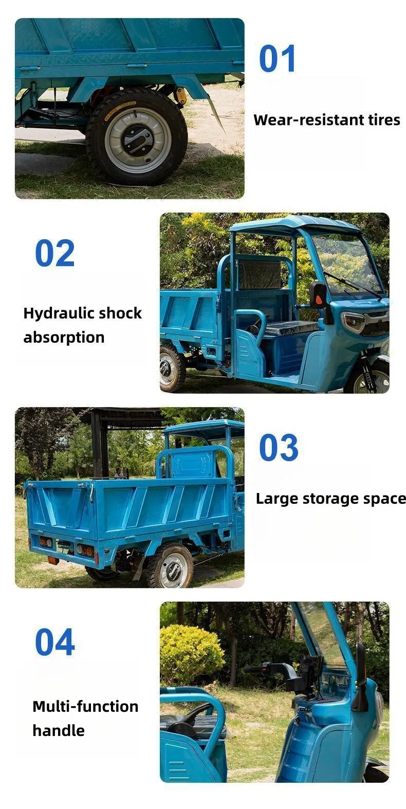 Motorized Electric Trike Passenger Cargo Tricycle Open Cabin 400kg Payload 30-50km/H Customizable Range Mileage with Semi Enclosed Cab - detail 5