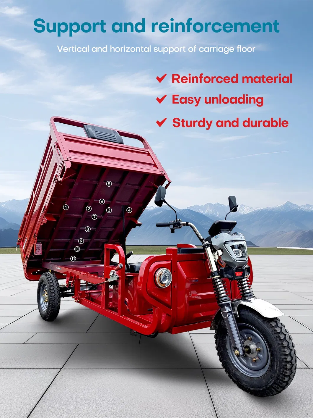 Wholesale Supplier Heavy Duty Blue Electric Tricycle 1.7m with Roof for Cargo Delivery and Passenger Use 3 Wheel - detail 6