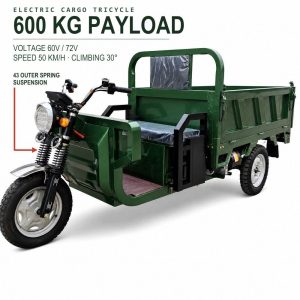 Wholesale Heavy Duty 1200W 60V 72V Open Body 160cm Cargo Box Electric Cargo Tricycle 600kg Load Shock Absorber for Farm Delivery