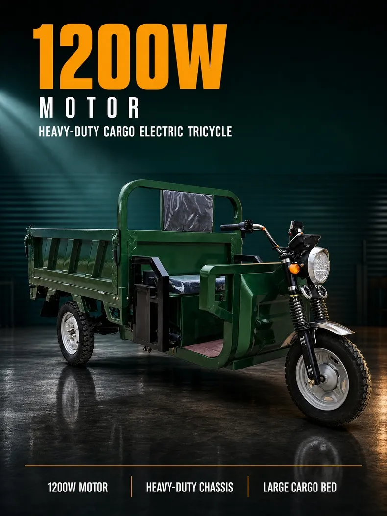 Wholesale Heavy Duty 1200W 60V 72V Open Body 160cm Cargo Box Electric Cargo Tricycle 600kg Load Shock Absorber for Farm Delivery - detail 1