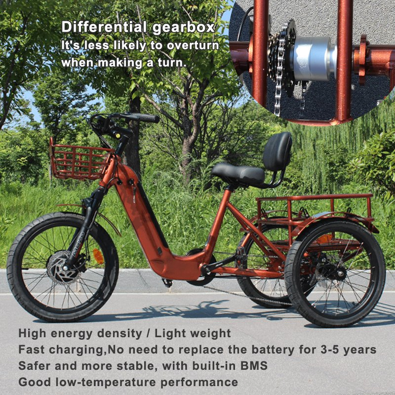 3 Wheel Electric Bicycle Electric Tricycle for Daily Errands Cargo Hauling Outdoor - Image 3