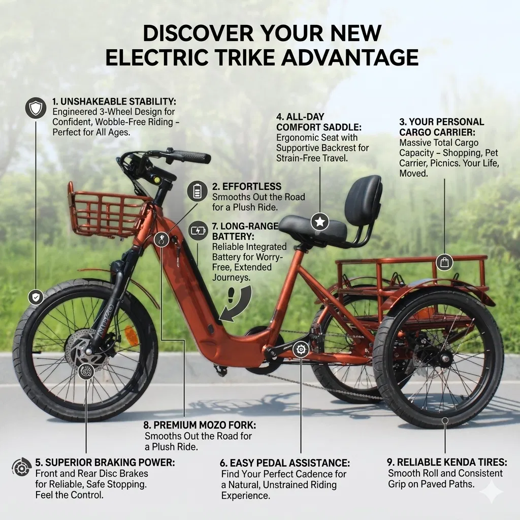 3 Wheel Electric Bicycle Electric Tricycle for Daily Errands Cargo Hauling Outdoor - detail 2