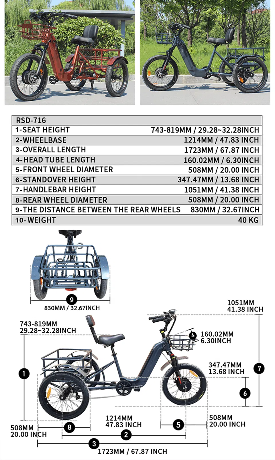3 Wheel Electric Bicycle Electric Tricycle for Daily Errands Cargo Hauling Outdoor - detail 3