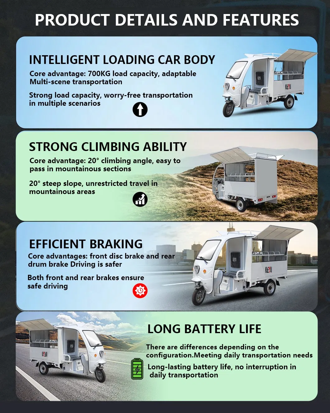Keyu Brand Authorization 1kw Speed 45km/H Electric Tricycles for Cargo - detail 5