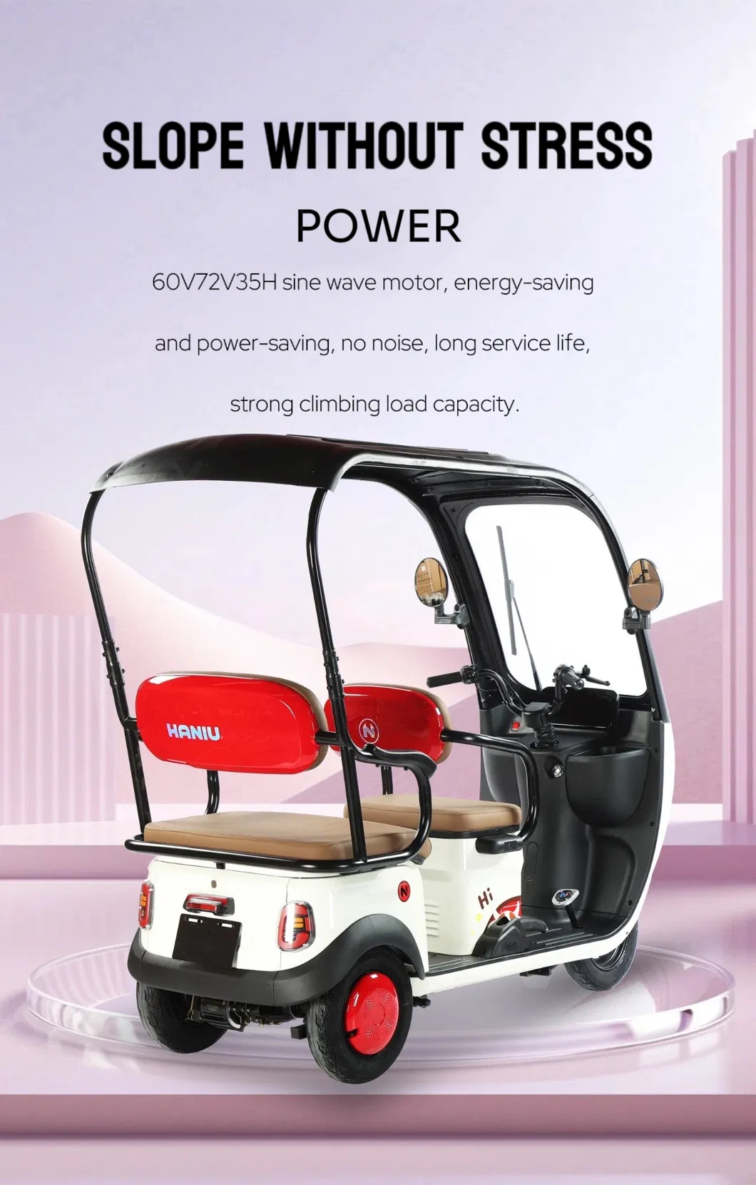 Factory Customized 3 Wheel Motorcycle Cargo and Passenger Electric Tricycle with Roof - detail 7