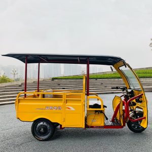 Adult Electric Tricycle with Roof Yellow Motor Tricycle for Cargo Delivery and Passenger Use