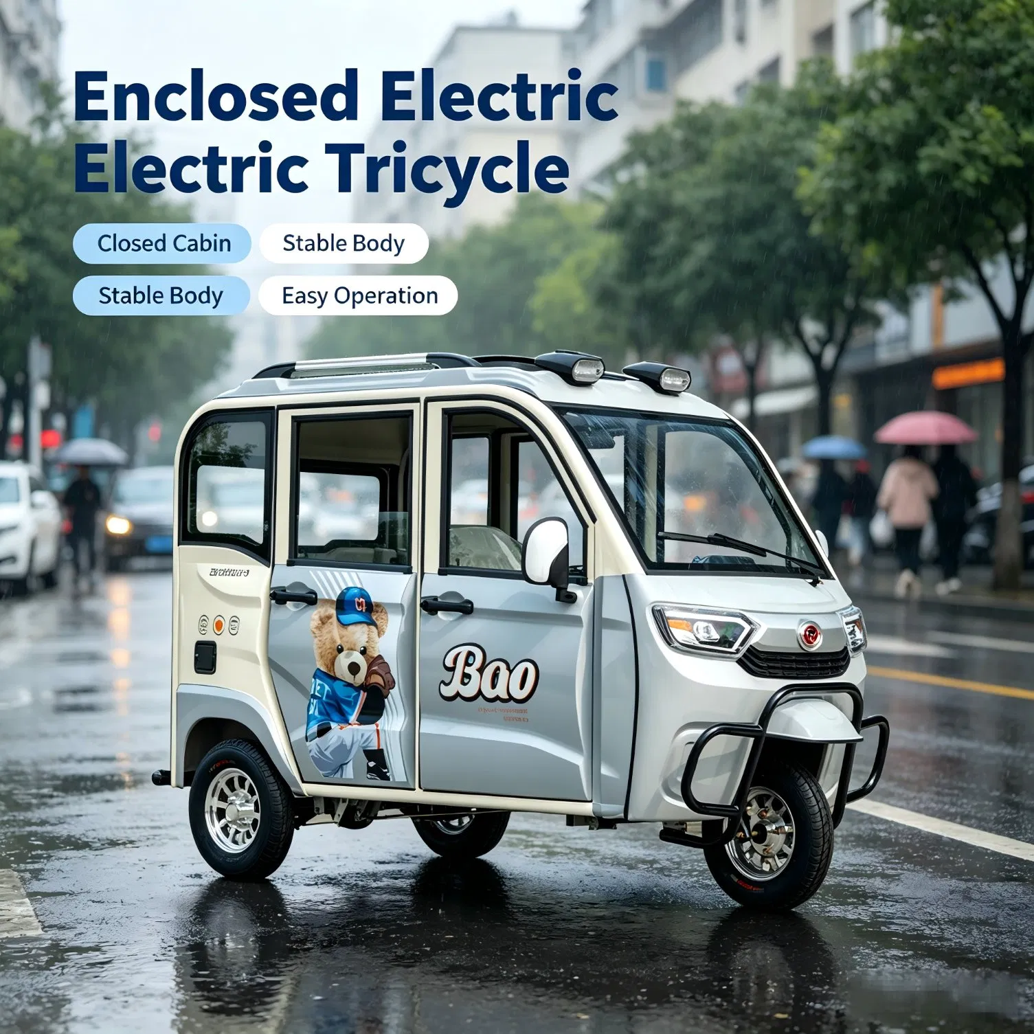 5-Door Large Space Fully Encolesd Electric Passenger Tricycle for People Carrying and Cargo Transport - Image 2