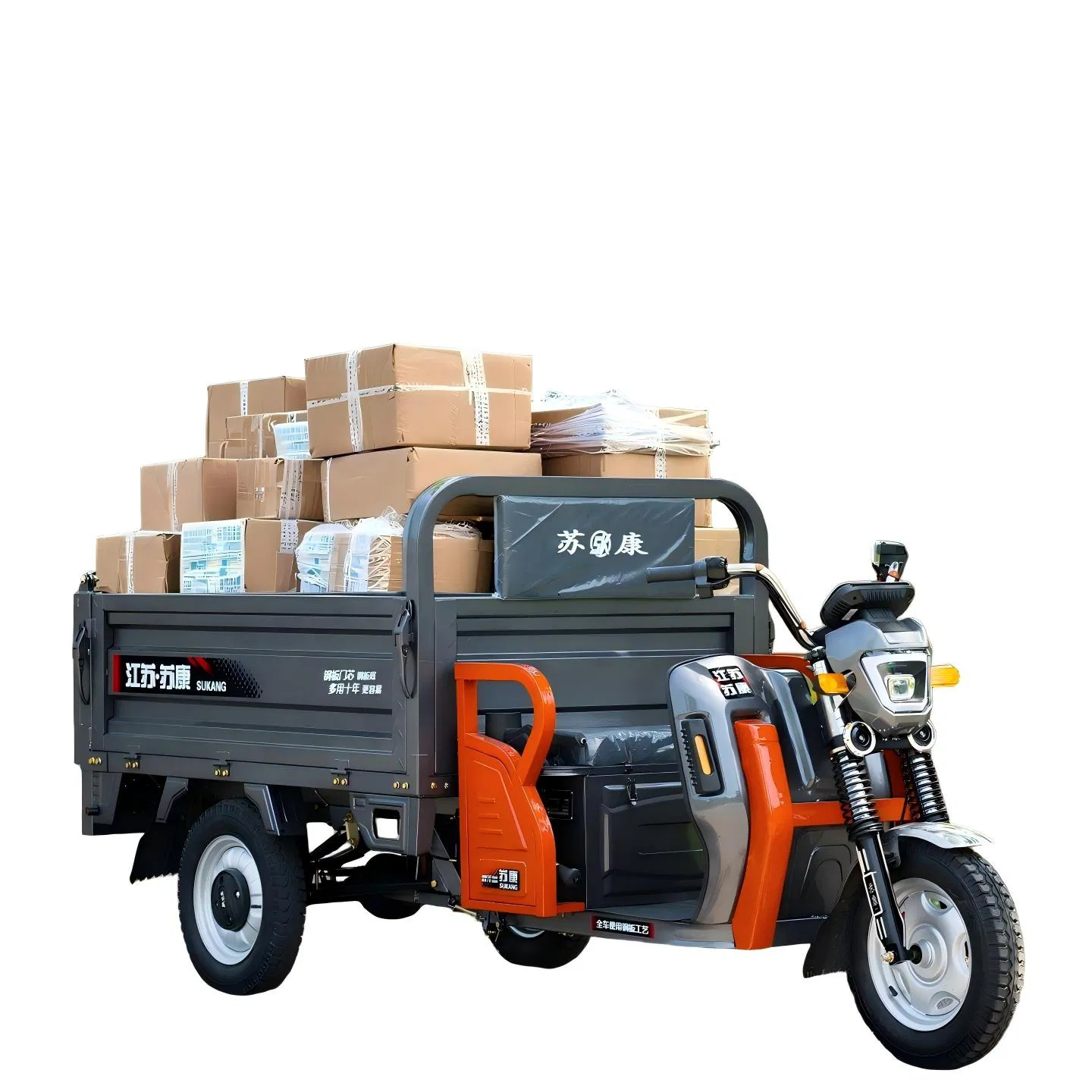 Heavy-Duty Electric Cargo Tricycle with Hydraulic Dump Function Reinforced Steel Box for Farm Construction - Image 4