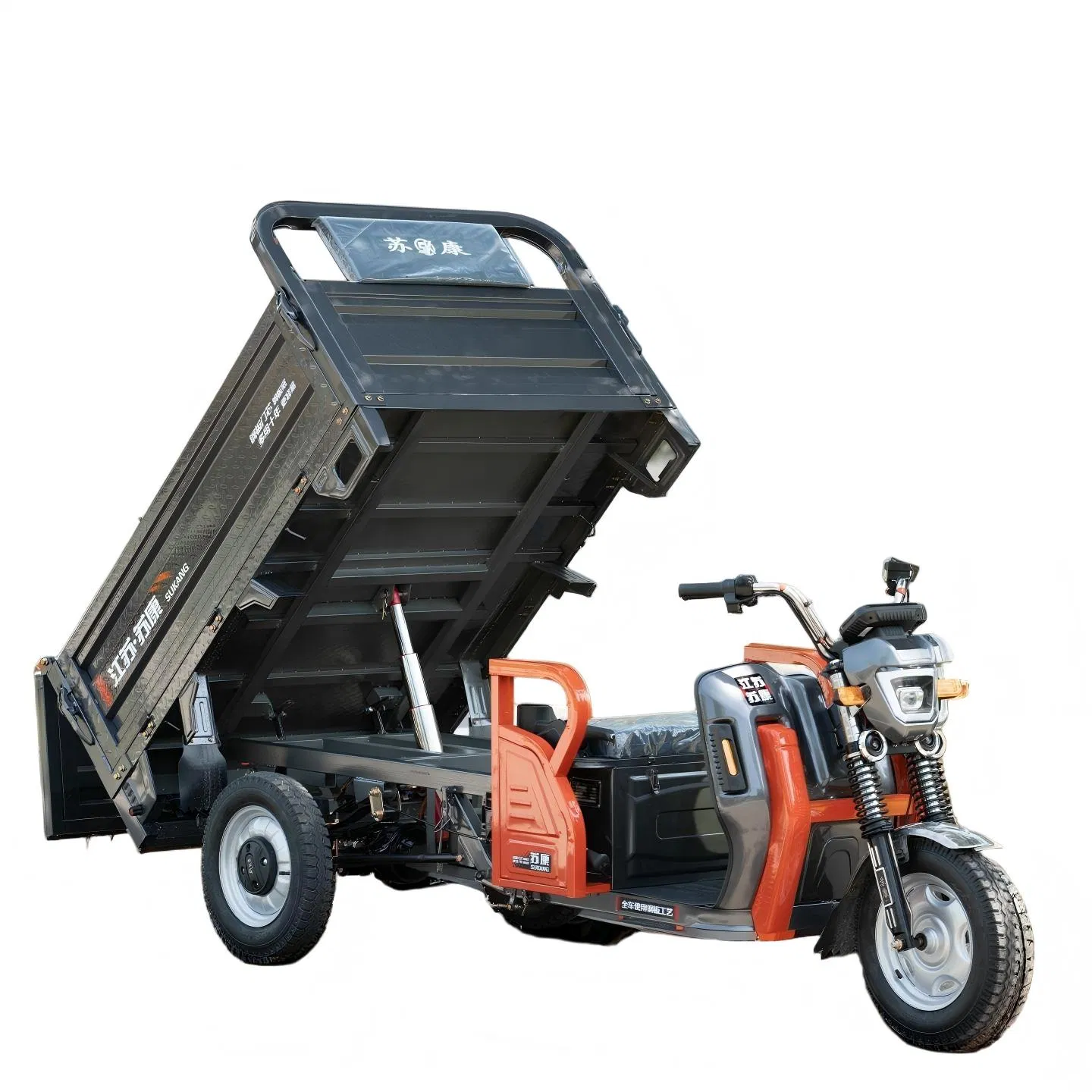 Heavy-Duty Electric Cargo Tricycle with Hydraulic Dump Function Reinforced Steel Box for Farm Construction - Image 5
