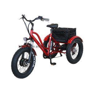 48V500W Electric Tricycle with Lithium Battery, Rear Steel Basket and Fat Tire for Cargo Transportation