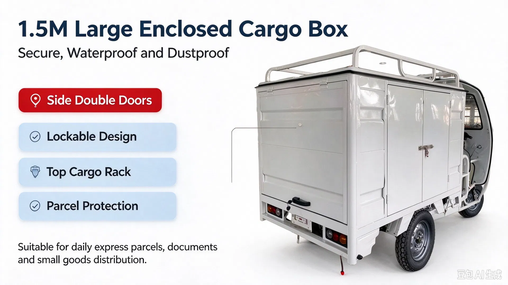 Reliable Heavy-Duty Electric Tricycle 3 Wheel Motor Tricycle 1.5m Closed Cargo Box Logistic Delivery Tricycle - detail 2